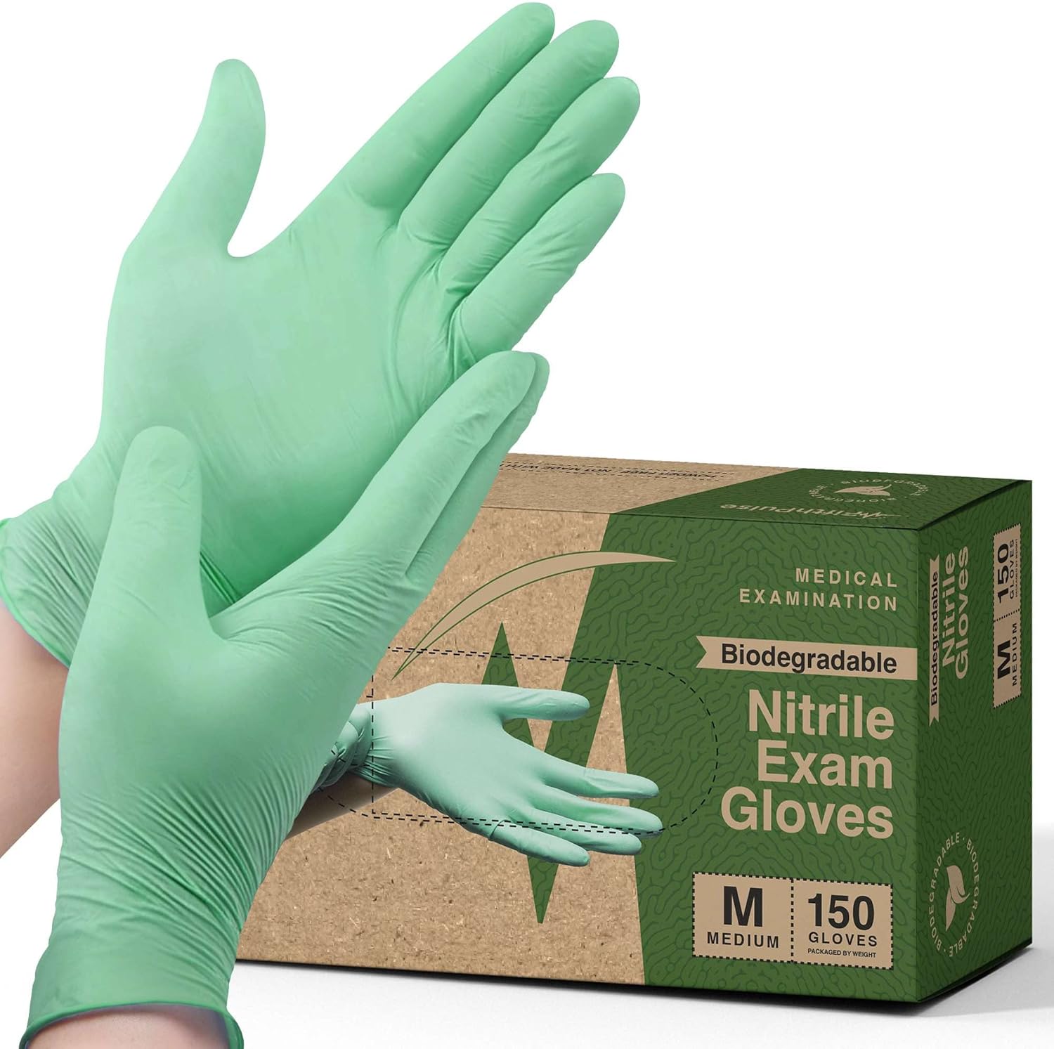 FifthPulse Biodegradable Disposable Nitrile Gloves, 150 Count, Green Food Safe Cooking Gloves – Powder and Latex Free Gloves