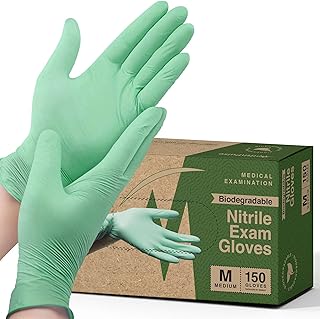 Biodegradable Disposable Nitrile Gloves, 150 Count, Green Food Safe Cooking Gloves - Powder and Latex Free Gloves