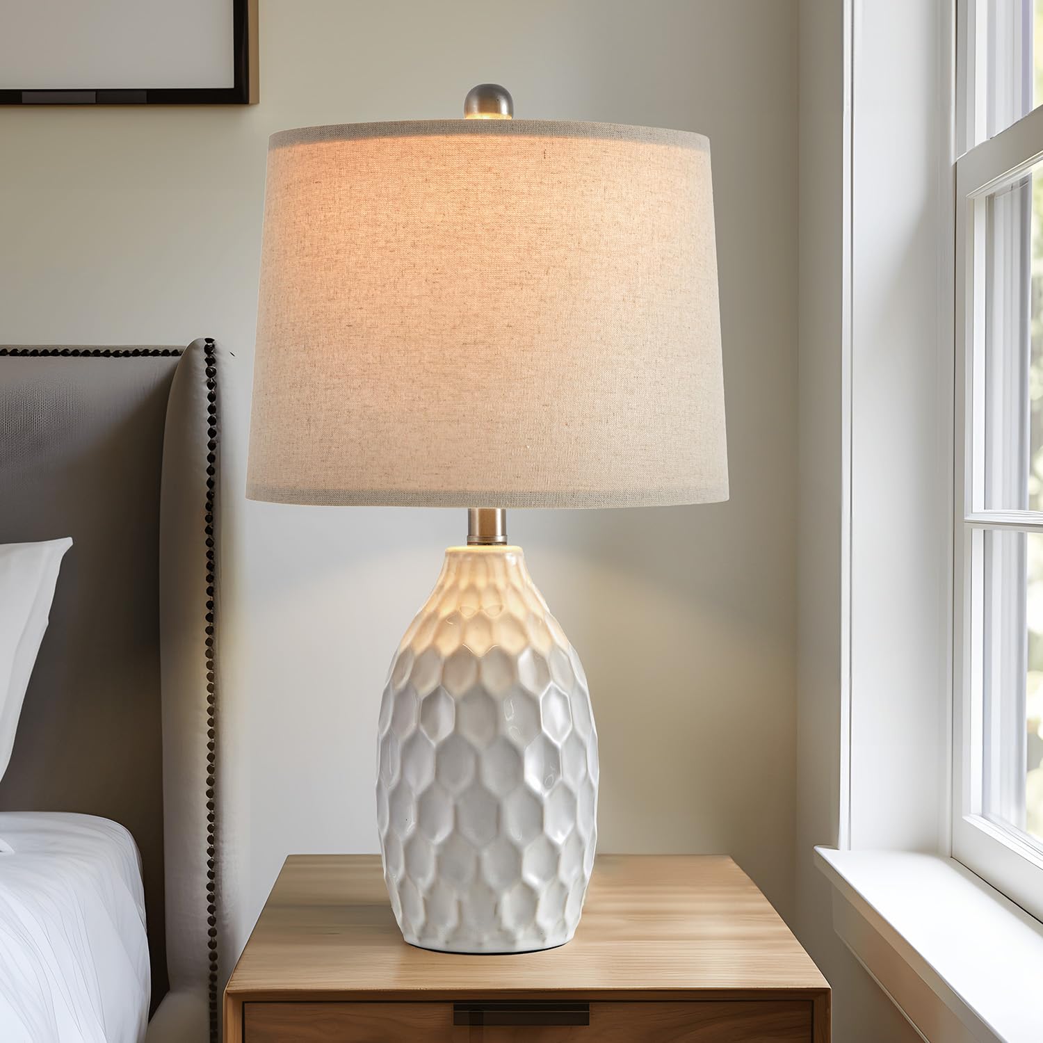 USumkky 21.5" Modern Ceramic Table Lamp Set of 2 Industrial Boho Metal Bedside Lamp for Living Room Office Nightstand Lamp for Bedroom