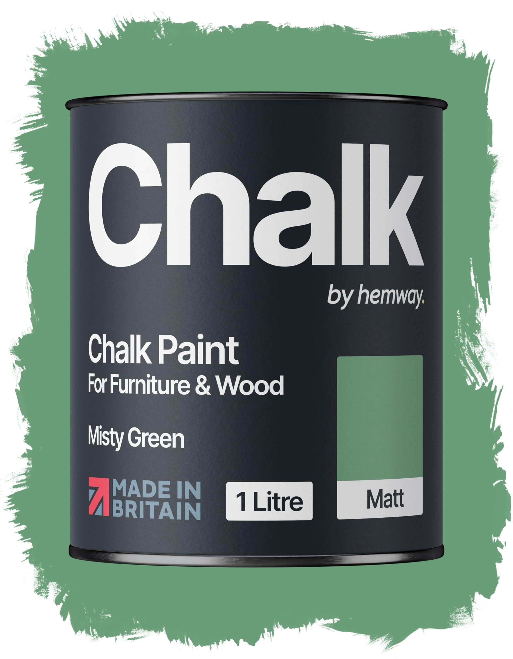 Hemway Chalk Paint Misty Green 1L, Furniture Paint, Matt Finish Shabby Chic, Chalk Furniture & Walls, Quick Dry & 1 Coat