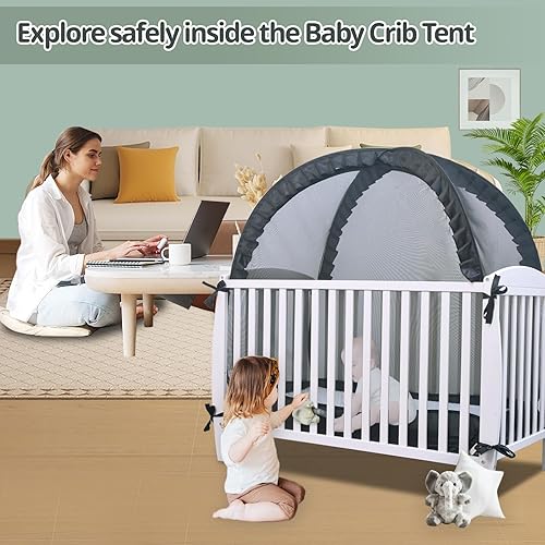 Miniatura 6 de South to East Red de seguridad para cuna de bebé, tienda de campaña desplegable para evitar que el bebé salga, cubierta de malla transpirable y