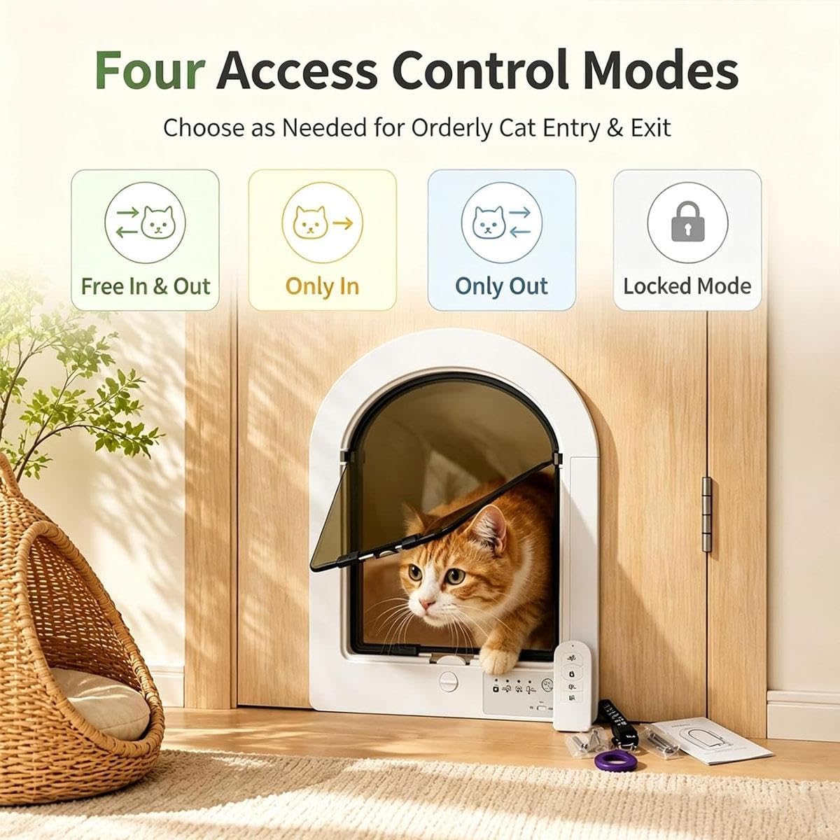 Mikrochip-aktivierte Katzenklappe for Haustiere,4 Steuermodi,for Katzen