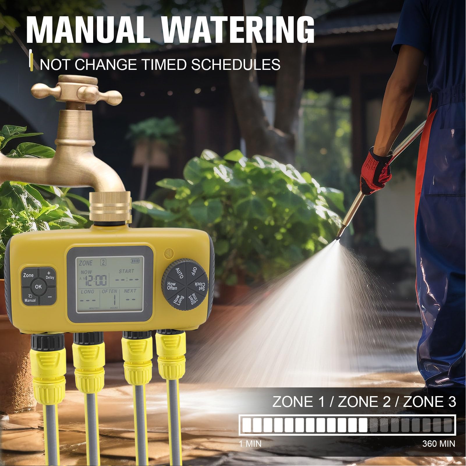 Asixxsix Timer di Irrigazione, Controller di Irrigazione Automatico a 4 Uscita con Schermo LCD Chiaro e Tempistica Intelligente per il Giardino, Compatibile con Rubinetto 3/4-1/2in