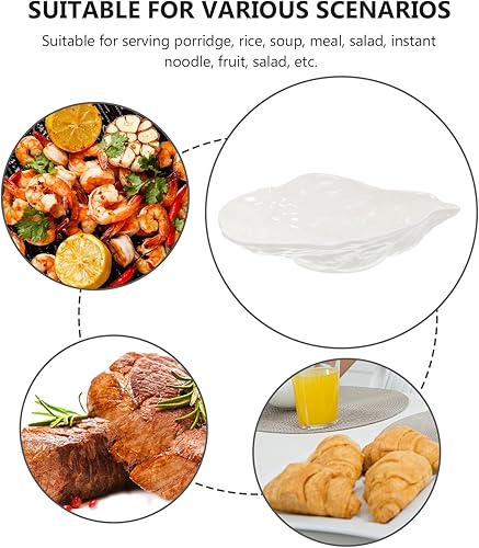 Miniatura 4 de Hemoton Cuenco de cerámica para ostras de 7.5 pulgadas en forma de concha para ensalada de mariscos, sopa decorativa e irregular, cuenco de