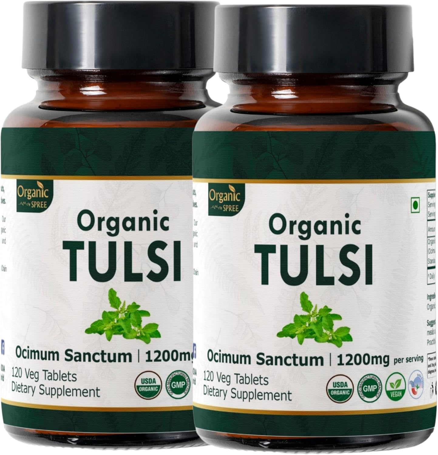 Tulsi 120 Tablets – USDA Organic Holy Basil – Supports Stress Relief & Adaptogenic Balance*| Dietary Supplement120tab- Pack of 2