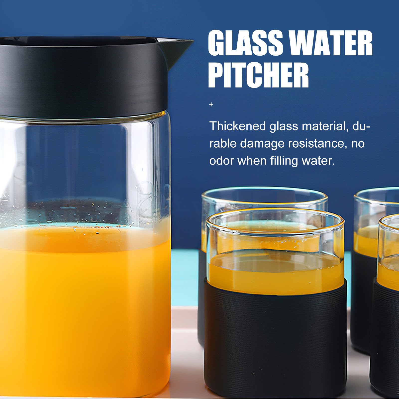 Glaskaraffe 1000ml mit Deckel für Saft und Eistee Hitzebeständig und Robust zum Servieren bei Partys Einfach zu Verstauen und Stilvoll im Design