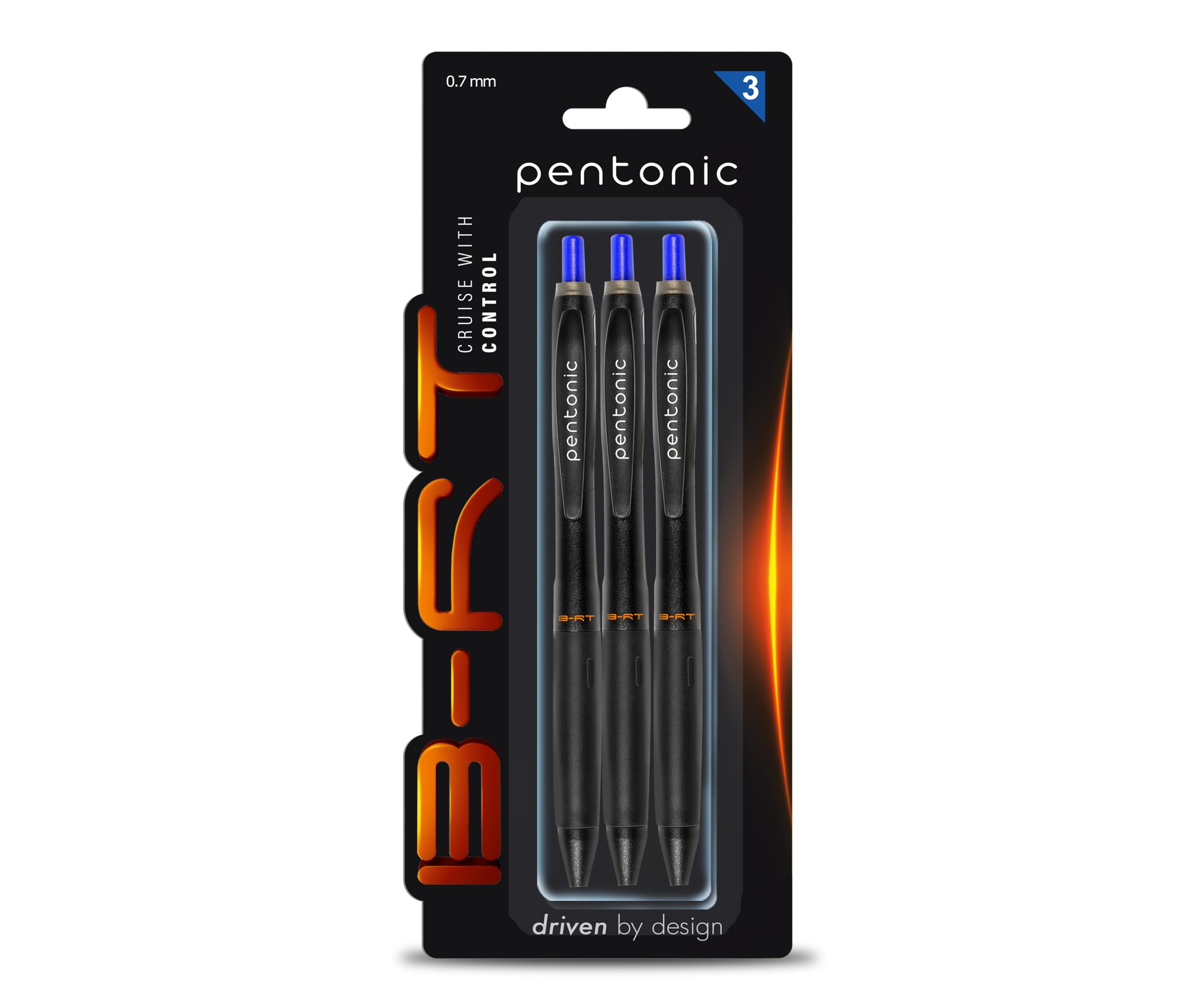 B-RT Ball Pen Blister Pack | Tip Size 0.7 mm | Retractable Mechanism With Black Matte Finish Body | Smart Grip For Fast Writing Experience | Blue Ink, Pack Of 3