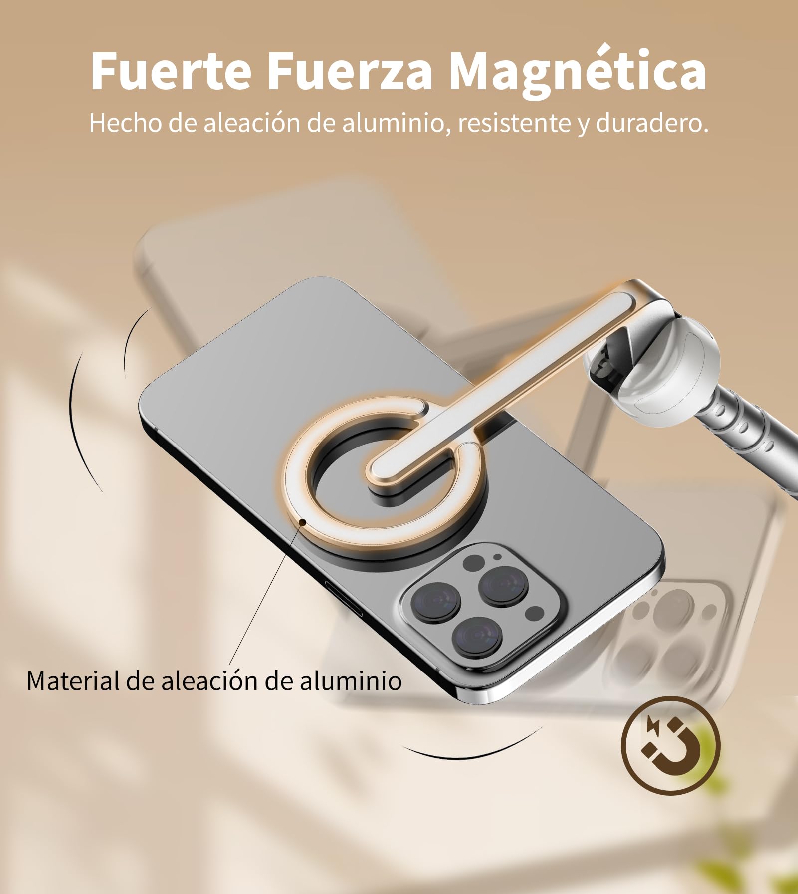 TONEOF 173cm Trípode Magnético para Movil Palo Selfie, Soporte Magnético de Aluminio-Teléfono Giratorio de 360°, Trípode Viaje Retráctil con Anillo Metálico&Control,Kits de Vídeo para Teléfonos
