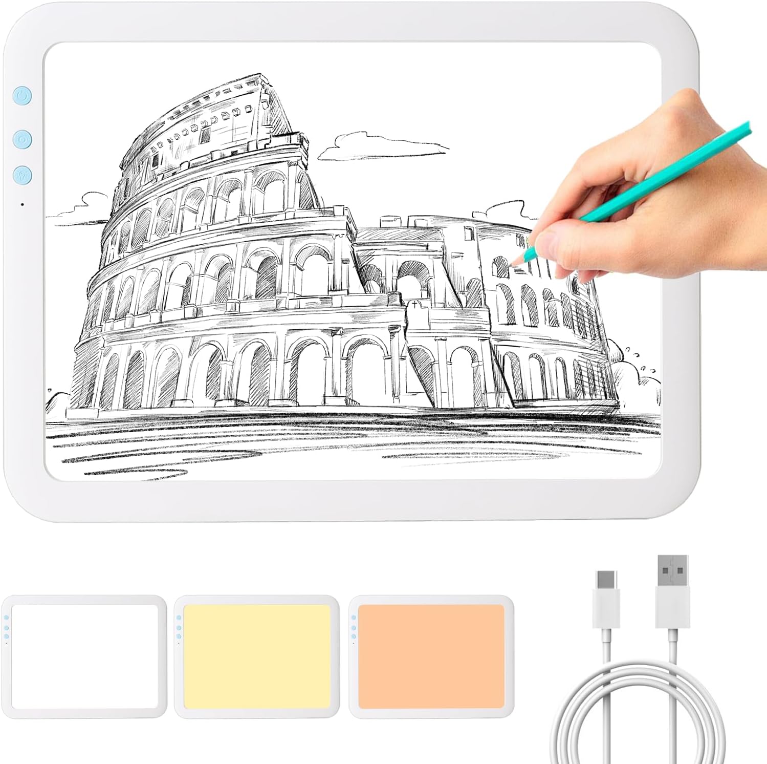 KOBAIBAN Wireless A3 LED Light Box for Tracing, High Capacity 3500mAh Lithium Battery Powered 3 Color Light Modes Super Bright Light Pad Light Board Light Table for Weeding Vinyl, Sketching, Drawing A3 Rechargeable