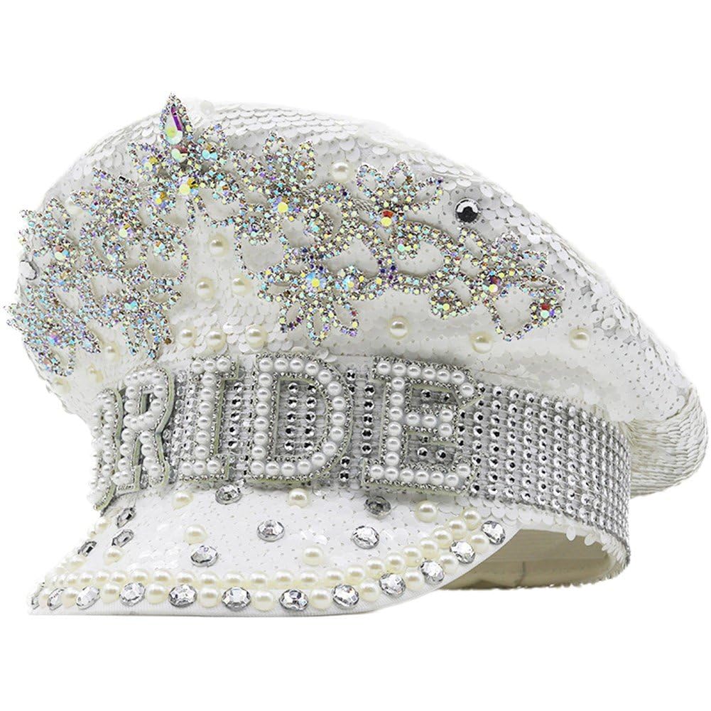 Cappello Sposa Cappello Capitano della Sposa Cappello Marinaio Sergente Cappello Militare con Paillettes Perla con Cappello Scuro Cappello Discoteca con Paillettes per Festa di
