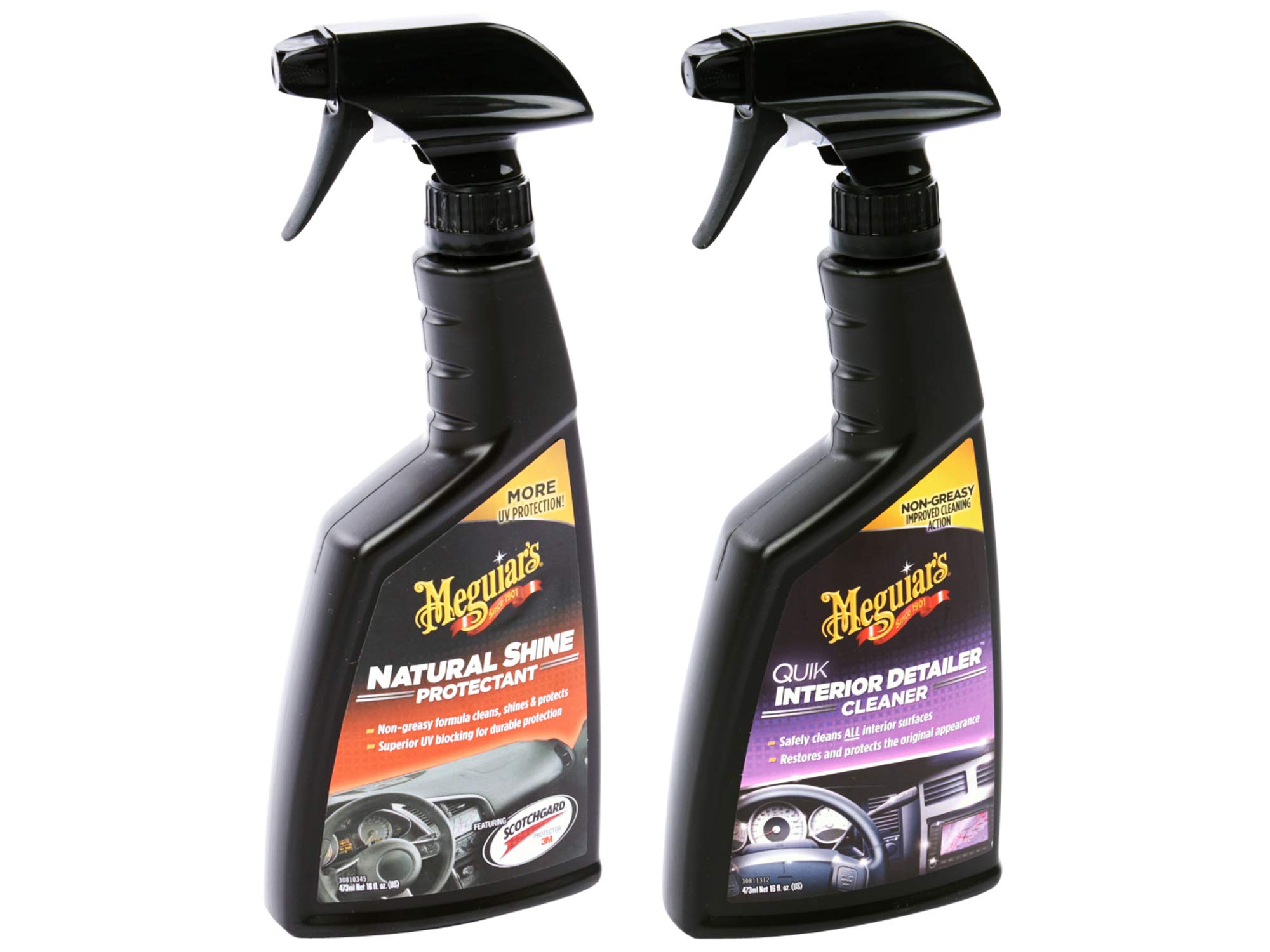 Meguiars Natural Shine Protectant – Soin de tableau de bord 473 ml + Meguiars Quik Detailer Interior – Nettoyant d'intérieur 473 ml