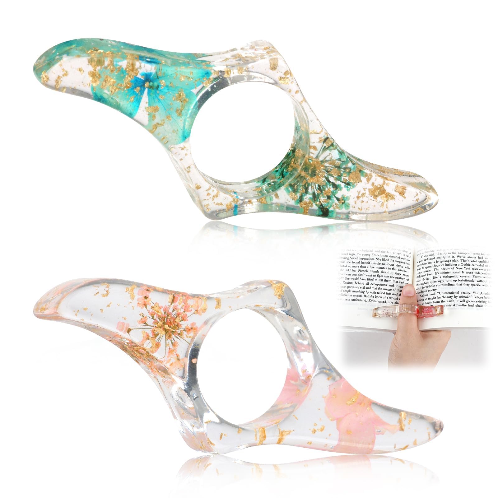 2 Piezas Soporte de Página de Resina, Soporte para Página de Libro de Flores Marcadores de Pulgar Marcapáginas de Flores Secas de Resina Abridor Libros para Profesores Lecturas Amantes de los Libros
