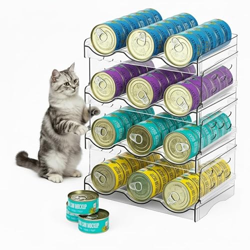 Organizador Latas Comida Gato, Estante Acrílico Transparente 3 Niveles