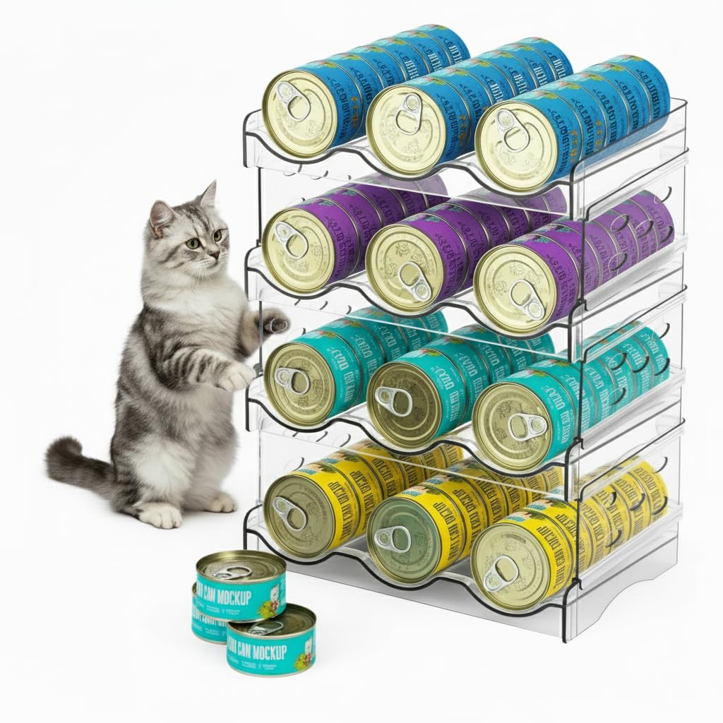 Serenejoy Transparent Cat Food Can Organizer, 3-Tier 4-Layer Storage Rack For Canned Cat Food, Ideal For Kitchen Countertops, Cabinets, Or Pantry Shelves