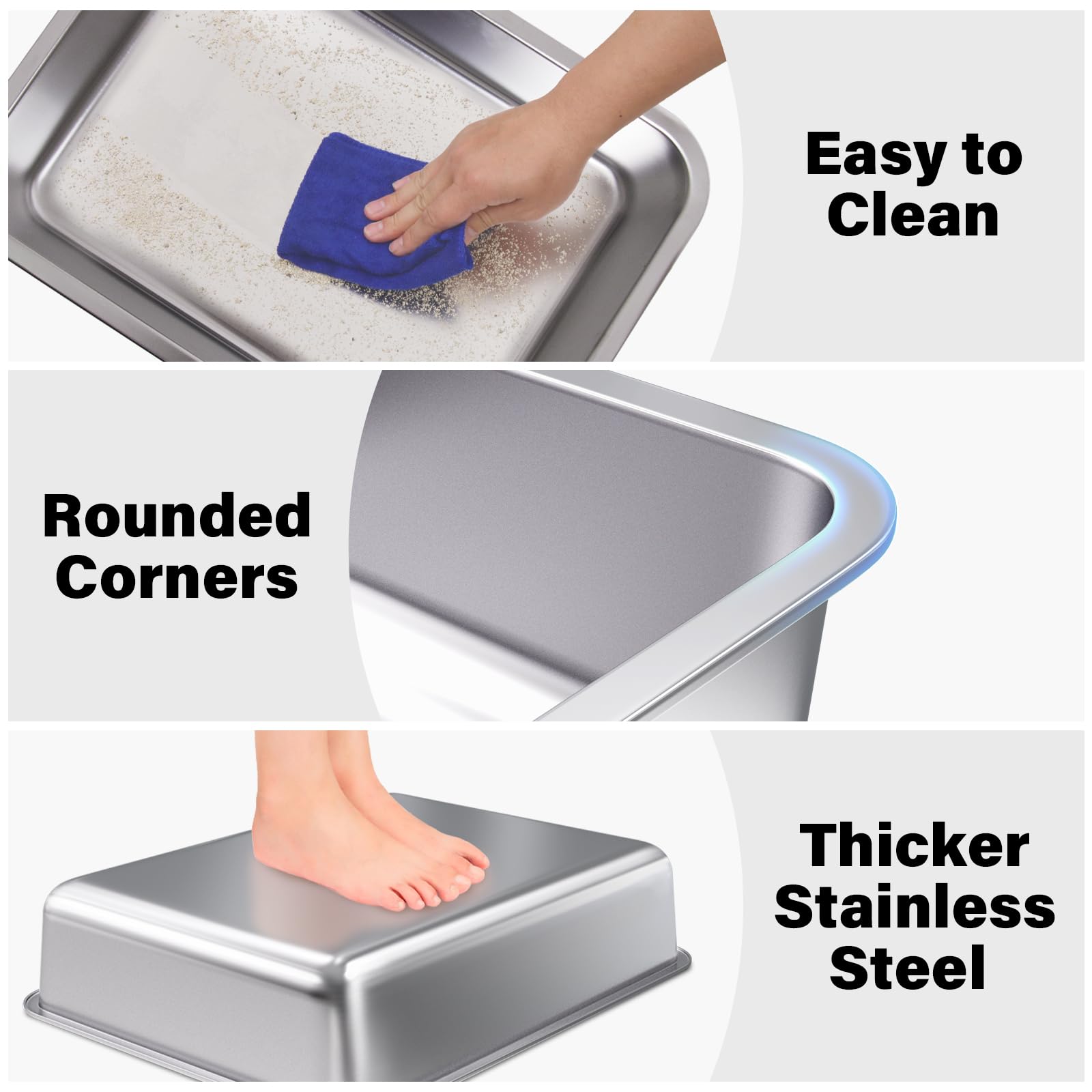 Holintan Stainless Steel Litter Box,Small Litter Box 2 Pack 17.7" x 13.7" x 4",Easy Entry Metal Litter Boxes for Kittens Cat Kitty Rabbits,Easy Clean Non Stick No Smell - image 4