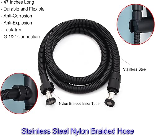 Miniatura 5 de Pulverizador de bidé de inodoro negro mate, accesorio rociador con manguera de acero inoxidable para higiene personal, rociador de inodoro de mano