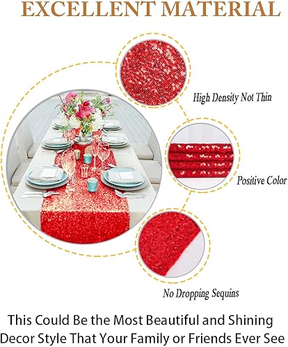 Miniatura 4 de Camino de mesa con lentejuelas rojas de 14.0 x 109.5in, camino de mesa con purpurina para fiestas, cubierta de mesa roja, camino de mesa brillante