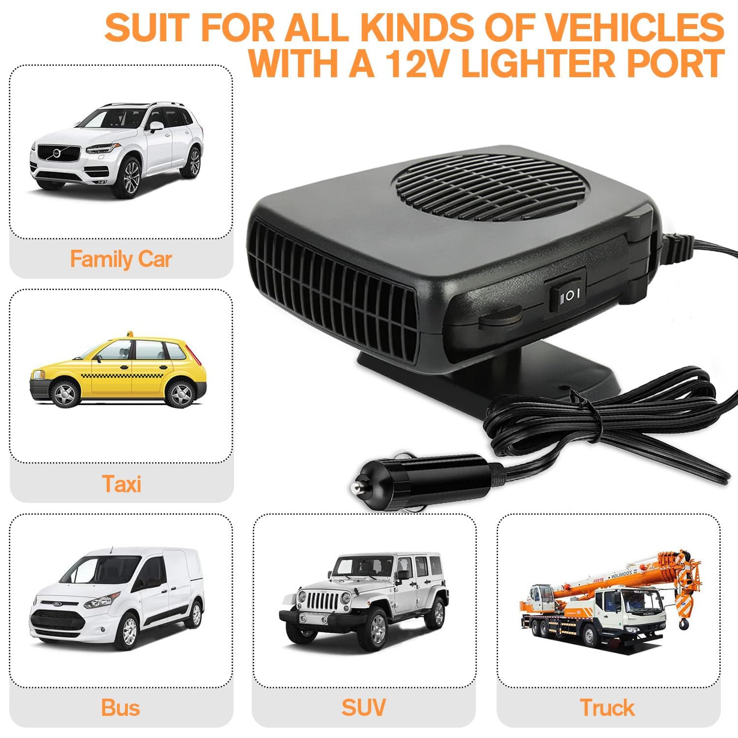 Leaflai Chauffage pour Voiture 12 V - Kit de Chauffage pour Voiture en Hiver 150 W Qui se Branche sur l'allume-Cigare Dégivreur de Voiture Mode 2 en 1 Dégivreur de Voiture pour Petites Voitures