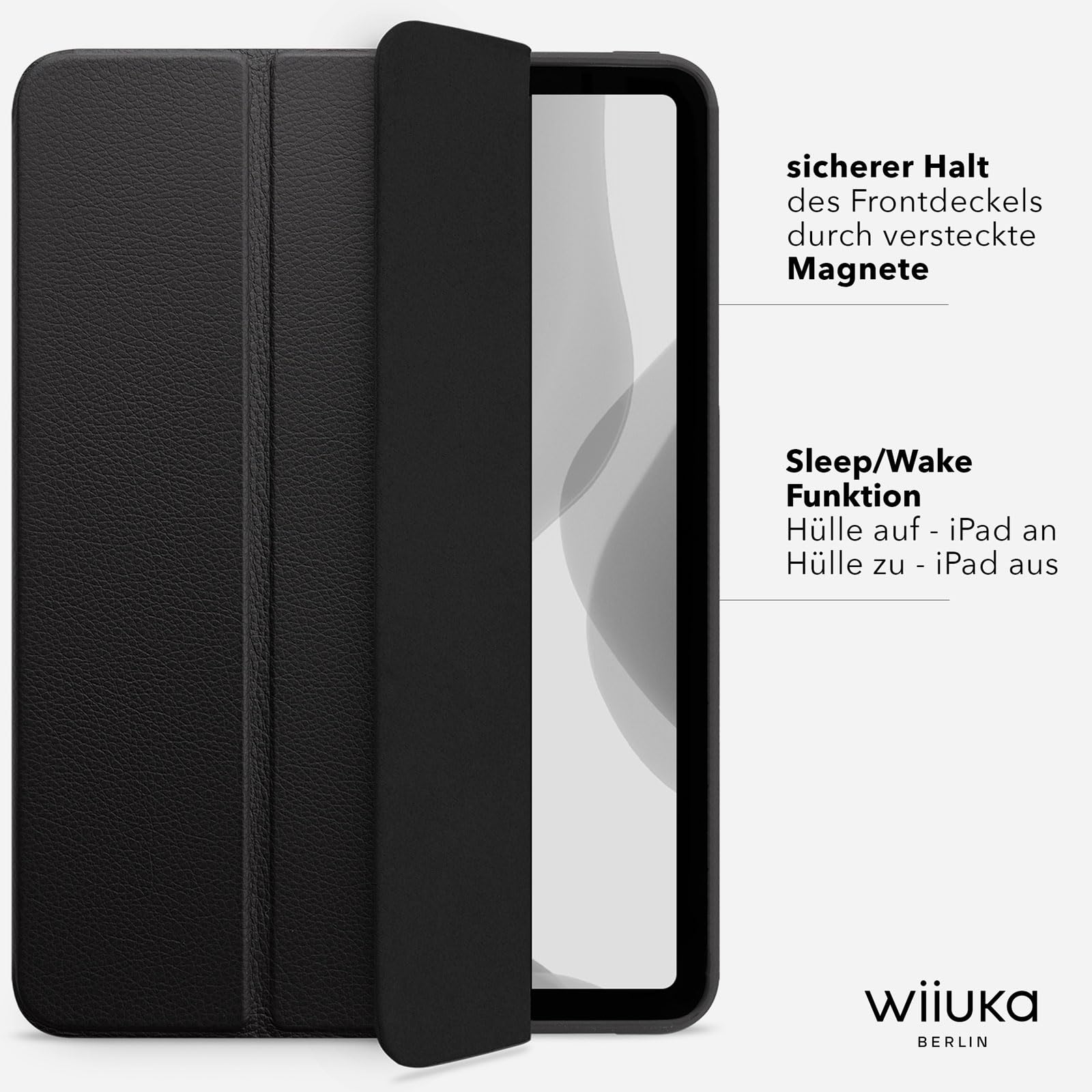 WIIUKA Etui do iPada Pro 13" (2025/2024) M5/M4, niemiecka skóra, etui skórzane, bardzo cienkie, Premium Smart Cover Case, czarne