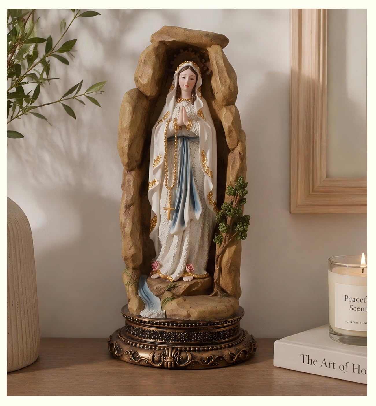 12.5 Inch Our Lady of Lourdes Statue with Rosary, Virgin Mary Grotto Statue