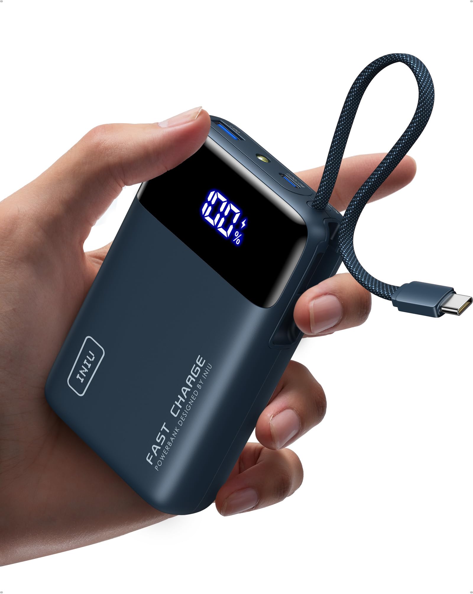 INIU Power Bank, Piccolo 20000mAh 45W Ricarica Rapida Caricatore Portatile | Cavo USB C Integrati, Sicuro in Aereo, Essenziale da Viaggio, Powerbank per iPhone 18 17 16, Xiaomi, Samsung ecc