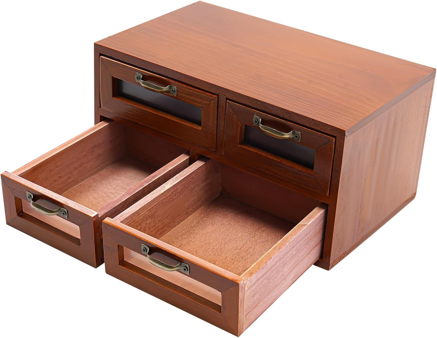 Apothecary Cabinet, Mini Desktop Storage Box with 4 Drawers, 12"x7”x6” Retro Wooden Apothecary Drawer Kit, Card Catalog Cabinet Desk Organizer, Dark Brown