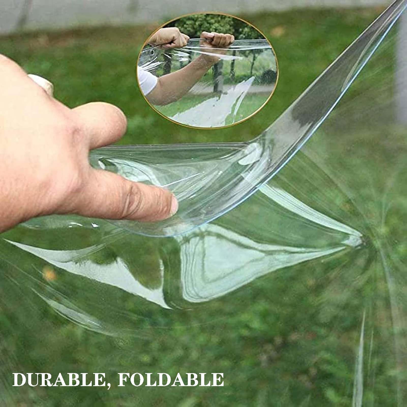 Telone Impermeabile Trasparente 2.6x4m Telo Antipioggia Pieghevole in PVC per Esterni Giardini Serre e Piante Resistente e Antistrappo Corda Inclusa.