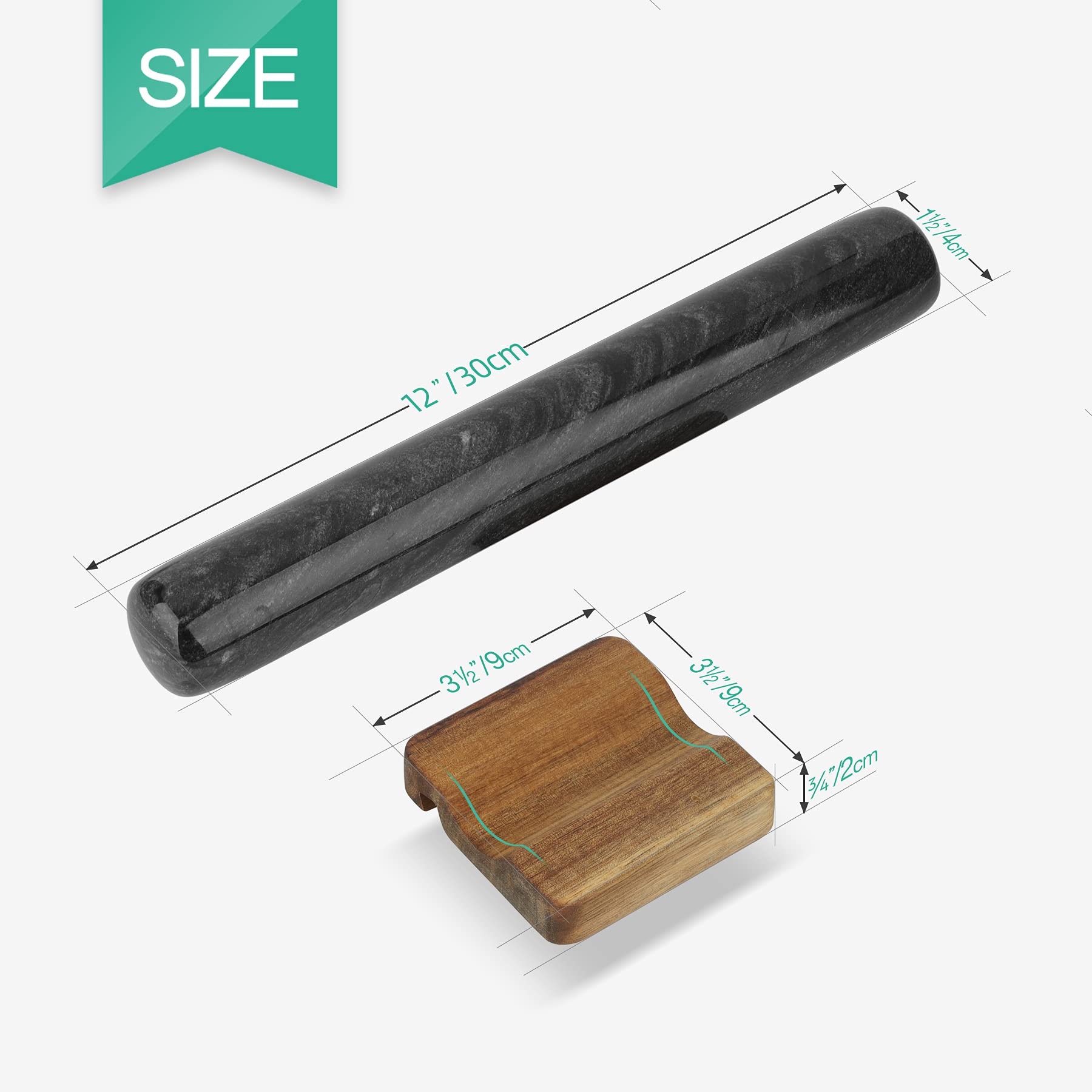 ComSaf Rouleau à pâtisserie antiadhésif noir, rouleau à pâtisserie en marbre comme accessoire de cuisson Stable et durable pour fondant, pizza, gâteaux, pâte à pâtes et pâte brisée