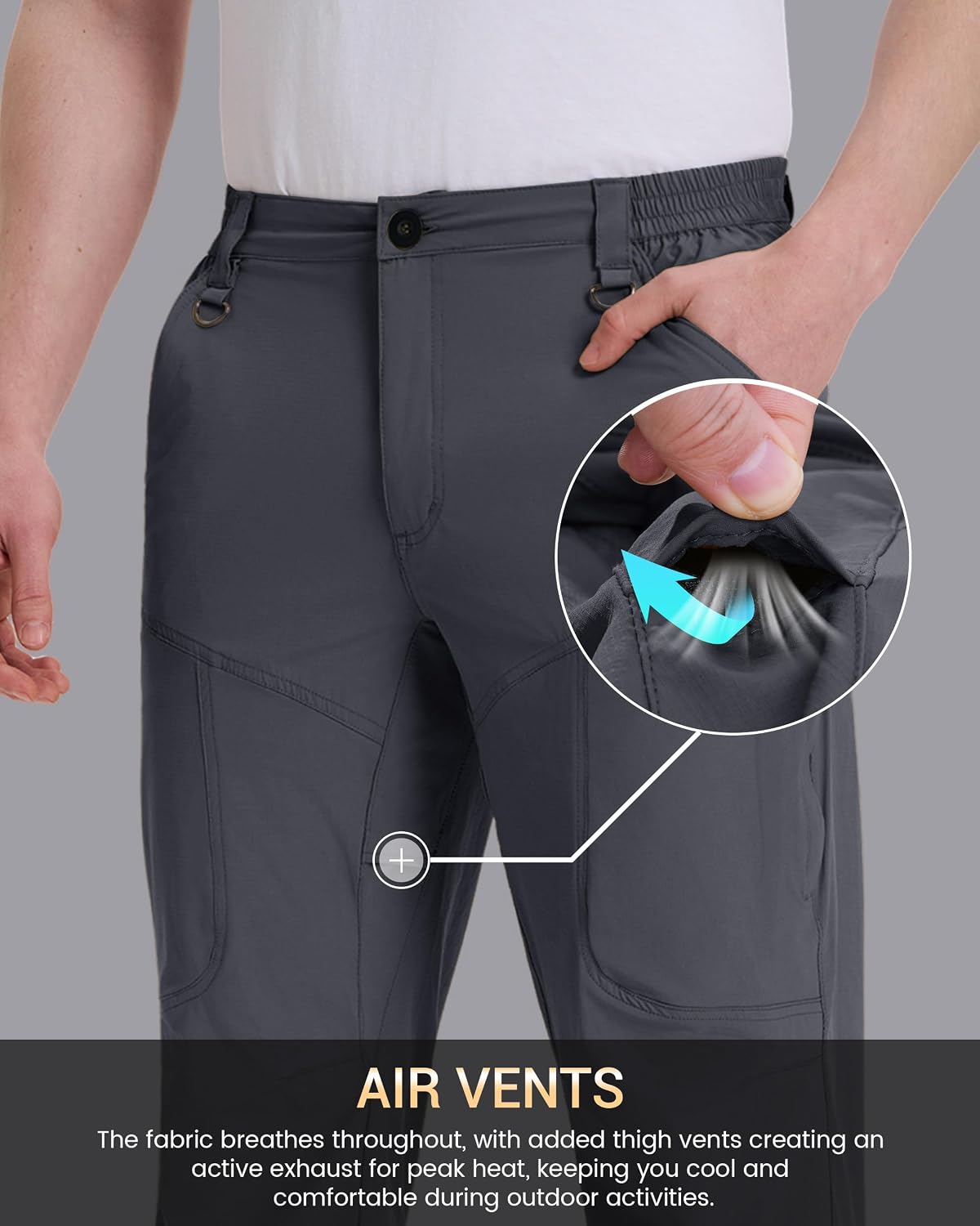 CNBQDD Mens Hiking Pants Quick Dry Water Resistant Lightweight Nylon Cargo Pants Breathable Work Travel Pants with 6 Pockets