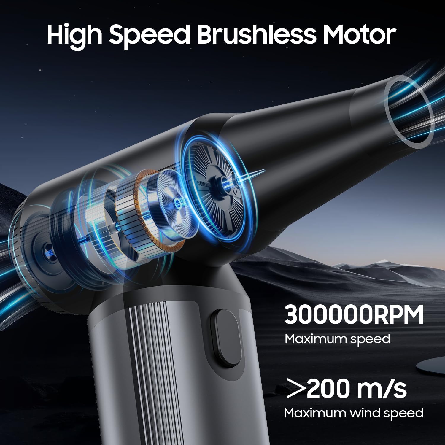 Compressed Air Duster - 300000RPM, Electric Air Blower Cordless Portable with LED Light 8000mAh Rechargeable Battery, 3-Gear Adjustable Dust Blower for Keyboard, Computer, Car, Home Cleaning