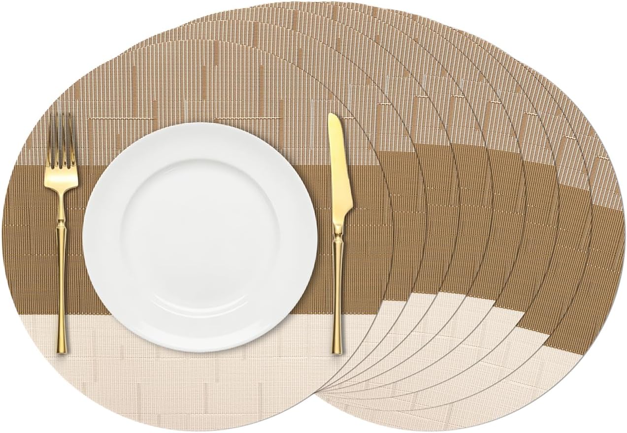 Round Placemats Set of 8, 15 Inch Vinyl Heat Resistant Place Mats