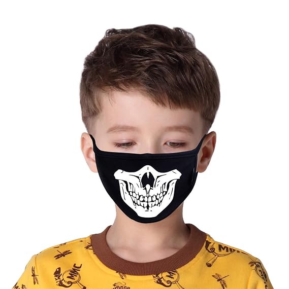 Vritraz Glow in the dark luminous Unisex Cotton Blend Anti Dust, Pollution Face Mouth Mask Black for Kids