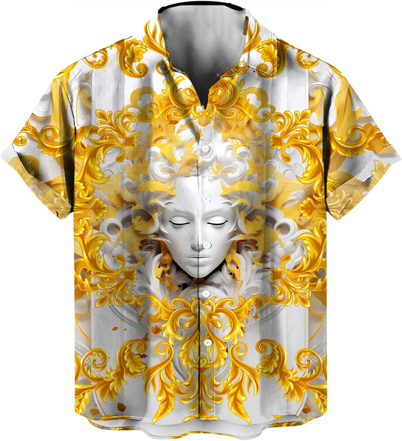 Funny Gold Floral Shirt Fashion Hip Hop Graphic Short Sleeved Button Shirt