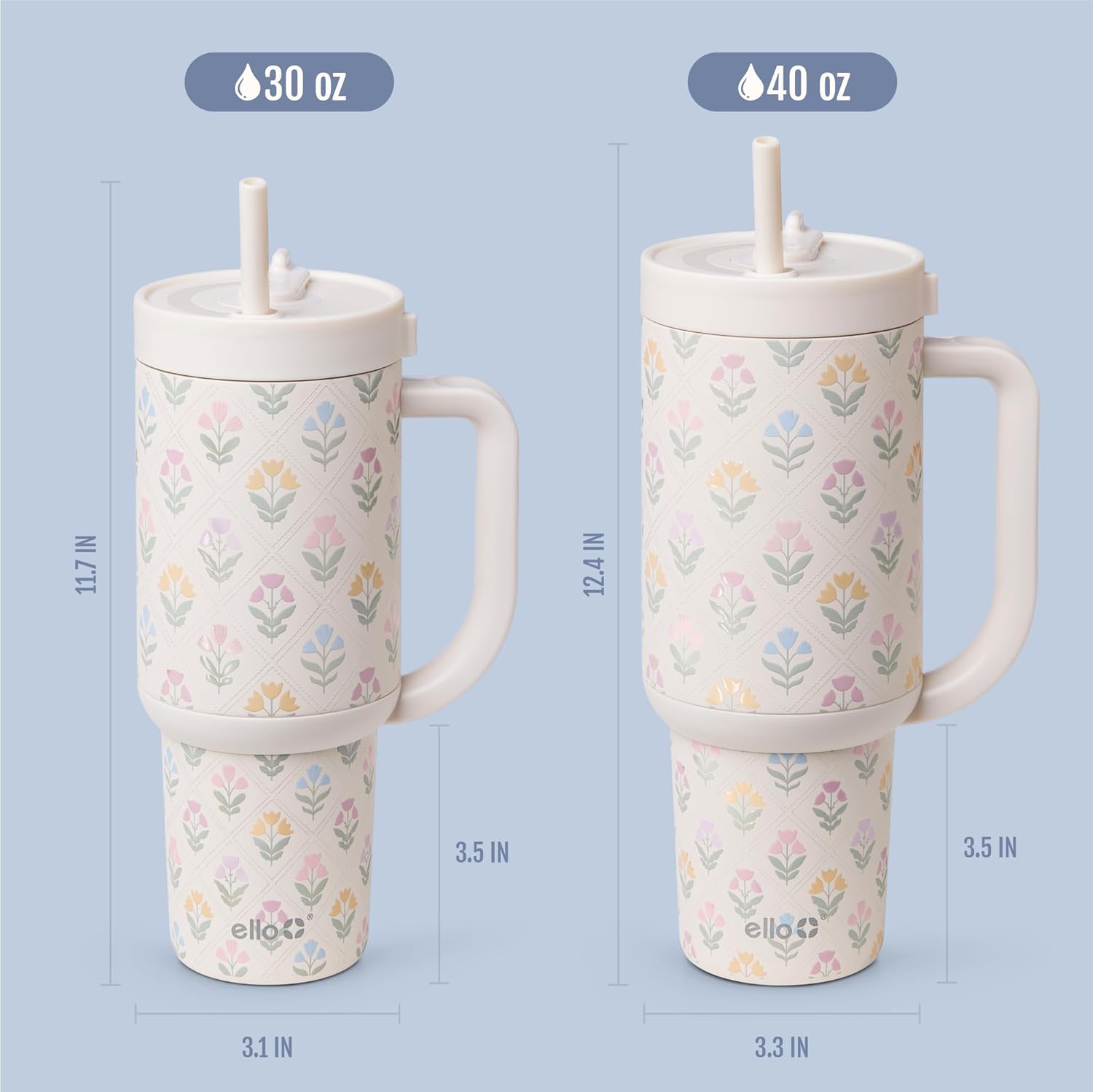 Ello Oasis 40oz Stainless Steel Water Bottle - Flower Quilt - Image 8