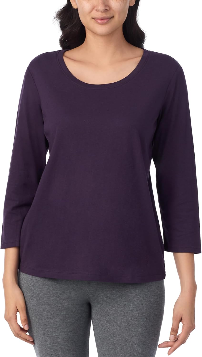 Nautica Womens 3/4 Sleeve Sleep Shirt - Lightweight Breathable Pajama Top - Cotton Knit Jersey Crewneck Sleepwear Loungewear