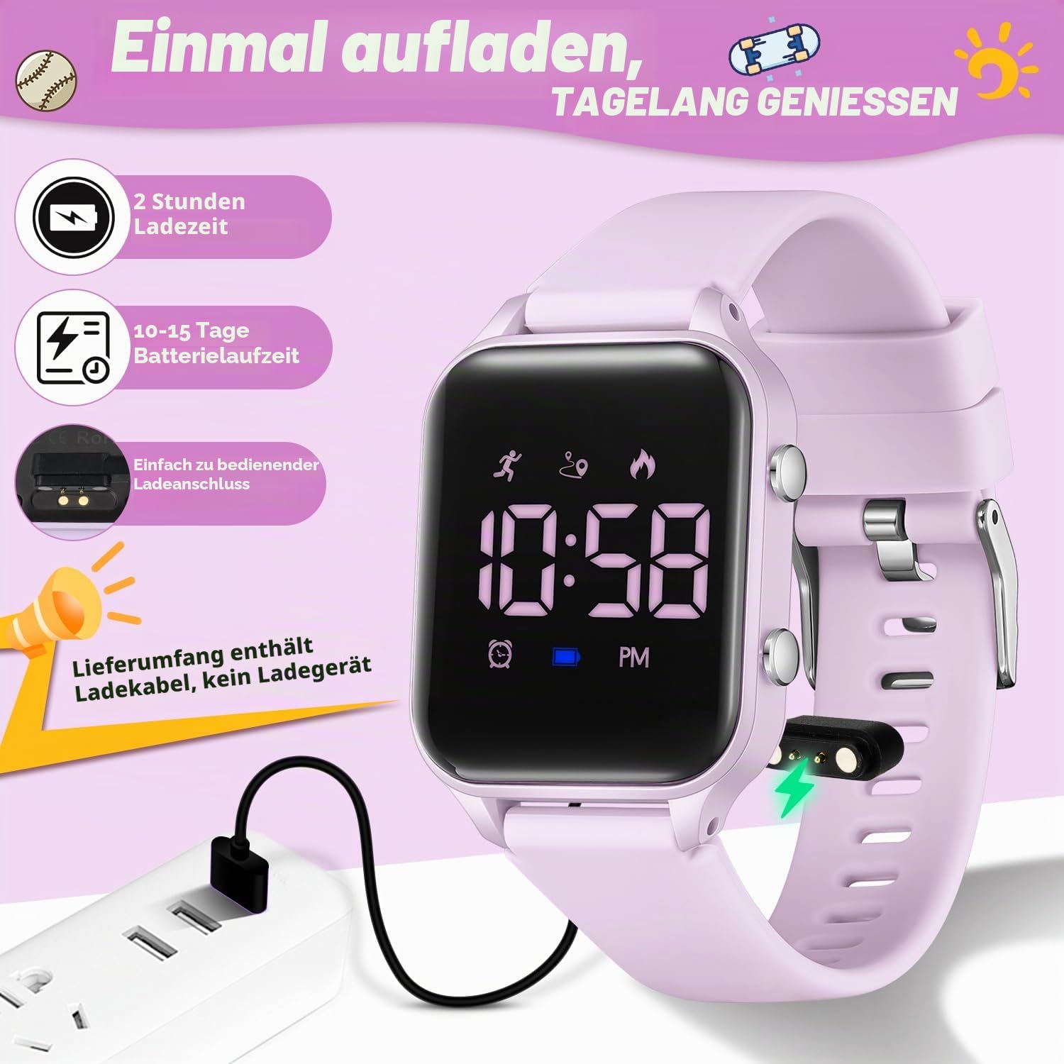 Timever Digitale Kinder-Armbanduhr für Kinder im Alter von 5–14 Jahren, für Mädchen und Jungen, Kinder-Sportuhr, Outdoor-Digitaluhr mit Schrittzählung, Entfernungsberechnung, Vibration, Dual-Wecker