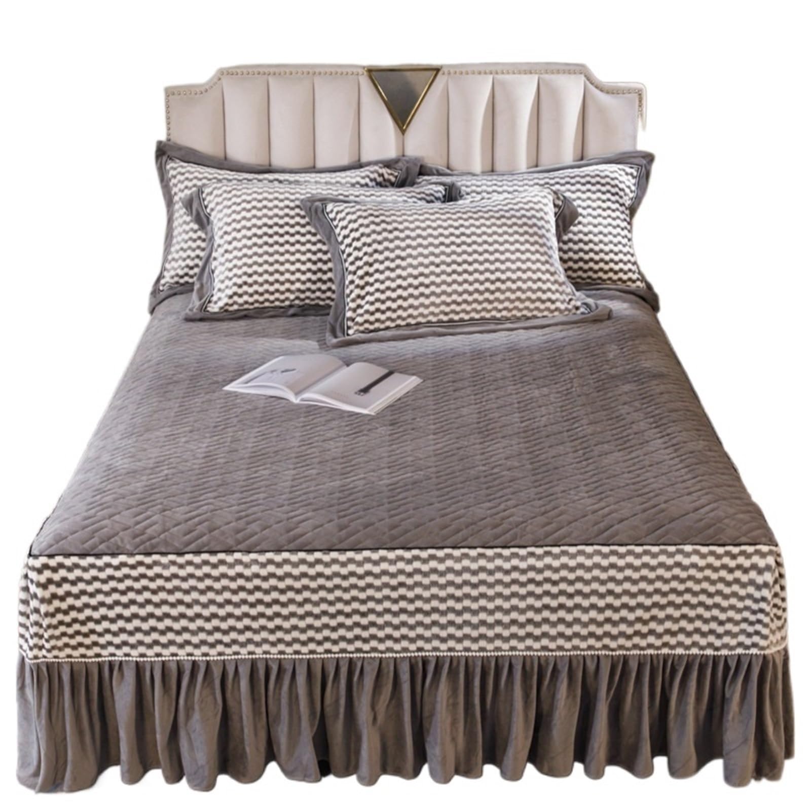 Winter Thicken Warm Coral Fleece Quilted Bed Skirt King Queen Size Bedspread Soft Cover Not Including Pillowcase(Color3,1pc skirt 180x220cm)