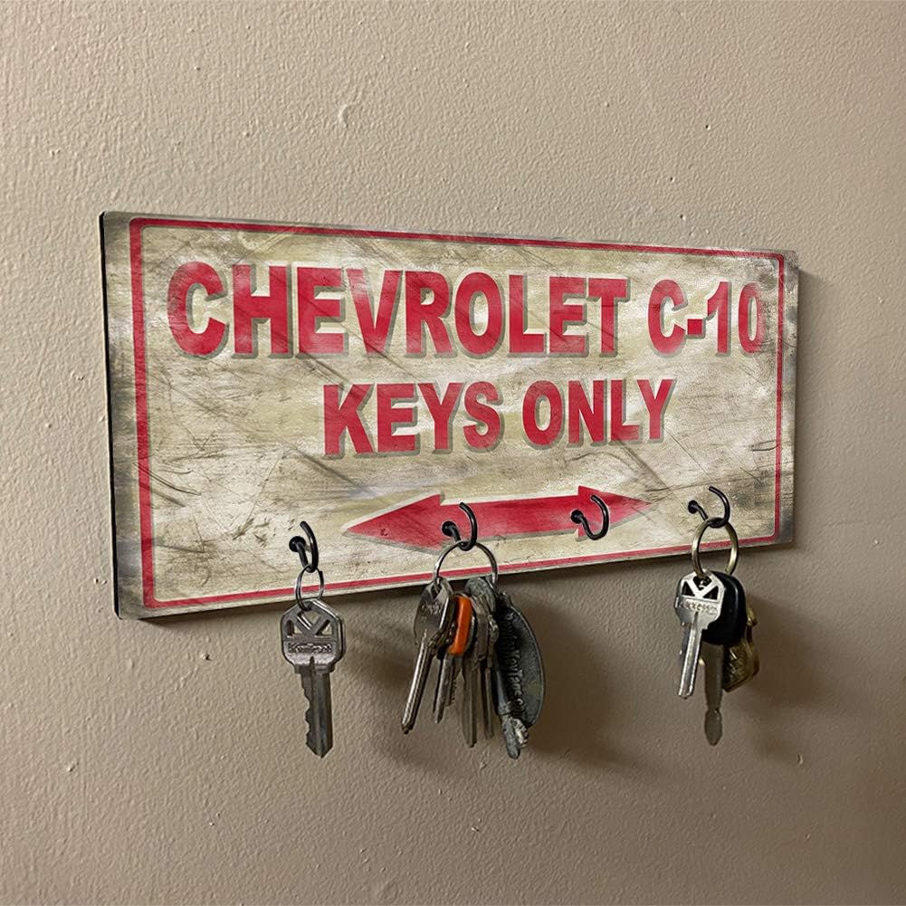Brotherhood Compatible with C-10 Truck Keys Only Grunge Red Garage Style Design Key Hanger Organizer Wall Mount Rack for Holders The Home Keys Ring Decorative Hangers Decor Hook Holder