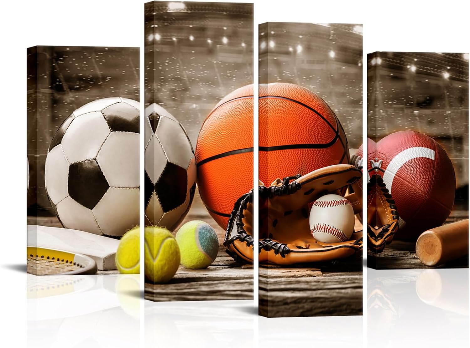 FuShvre Sport Pictures for Man Cave Football Basketball Baseball Rugby Canvas Wall Art Prints Ball Posters for Boys Teens Men's Bedroom Decor Gift for Sports Fan Framed