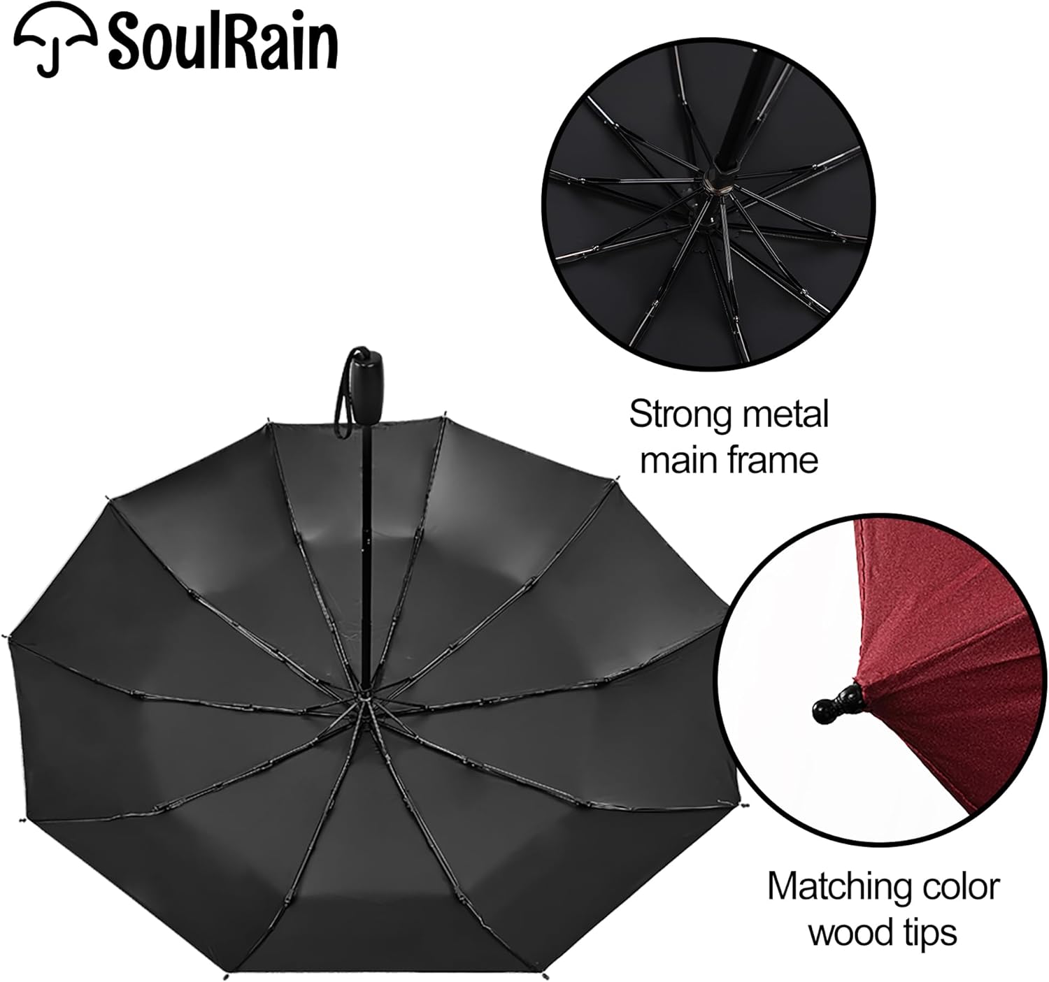 SoulRain 46" Travel Sun & rain Umbrella, Lightweight Windproof Umbrella, Portable Lightweight Compact Parasol with 95% UV Protection for women and men - Image 6