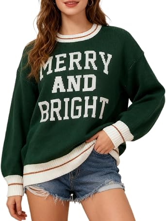 Women Christmas Sweater Funny Merry Sweater Long Sleeve Knitted Pullover