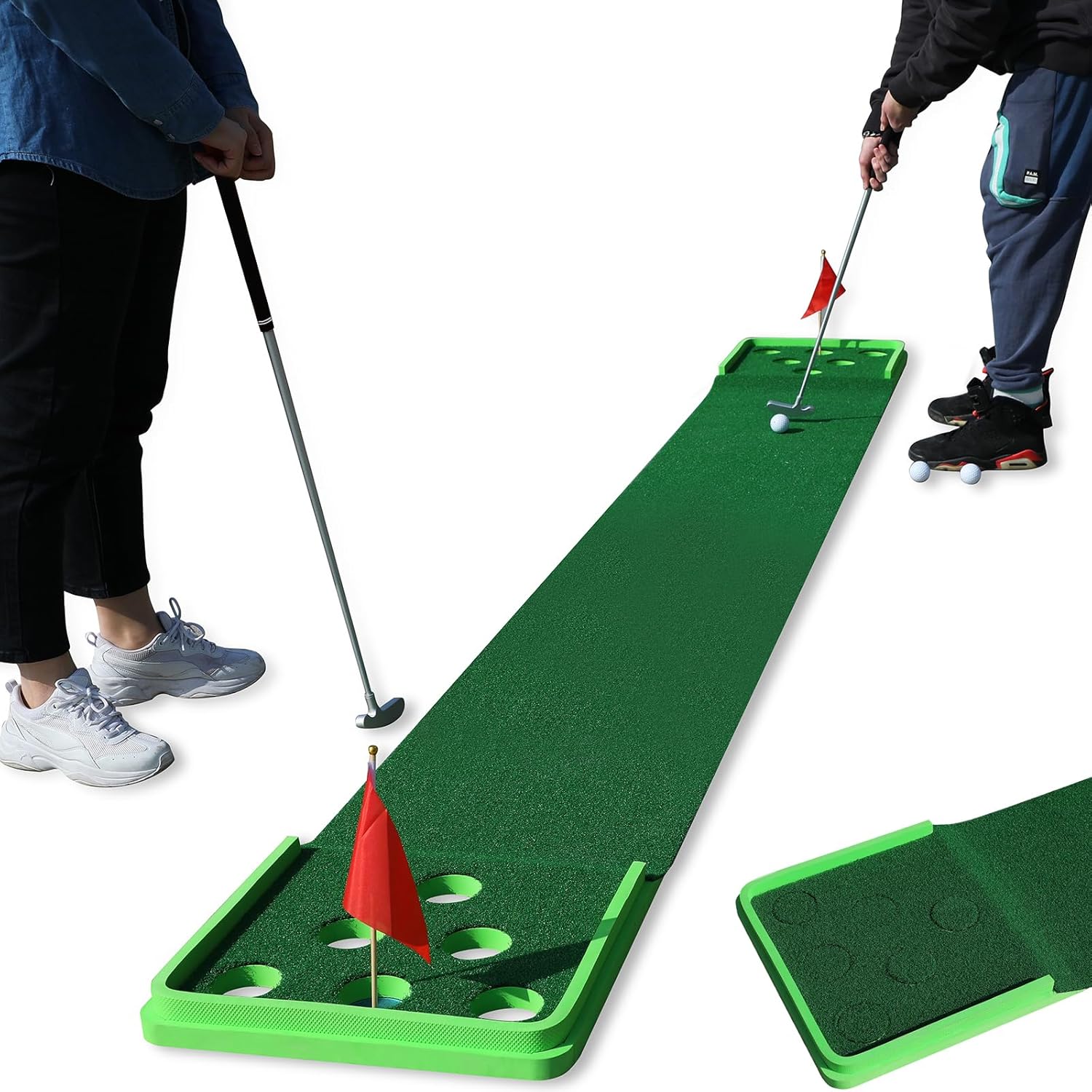SPRAWL Golf Pong Game Set Putting Mat Indoor & Outdoor Golf Putters Putting Green Practice Training Aid Golf Gifts for Home, Office, Backyard