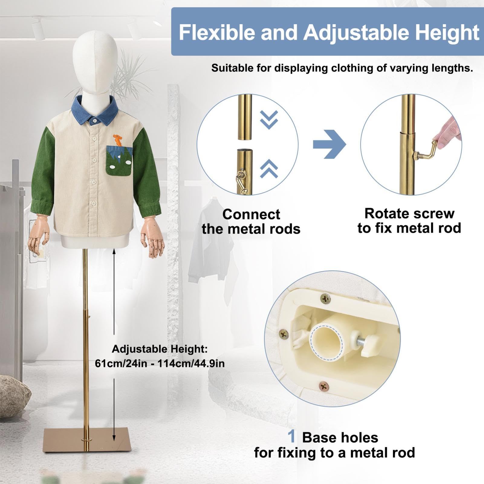 Kinder Schneiderpuppe Höhenverstellbar 132-185cm, Mannequin Torso Mit Leinen-Oberfläche & Kunststoff-Gelenkarmen, Robuste Metallbasis, Modulare Bauweise, Für Kinderbekleidung & Ausstellungen