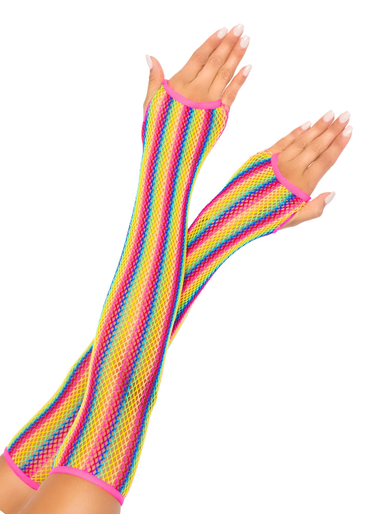Leg Avenue Women's Rainbow Net Arm Special Occasion Glove, Multicolor, O/S