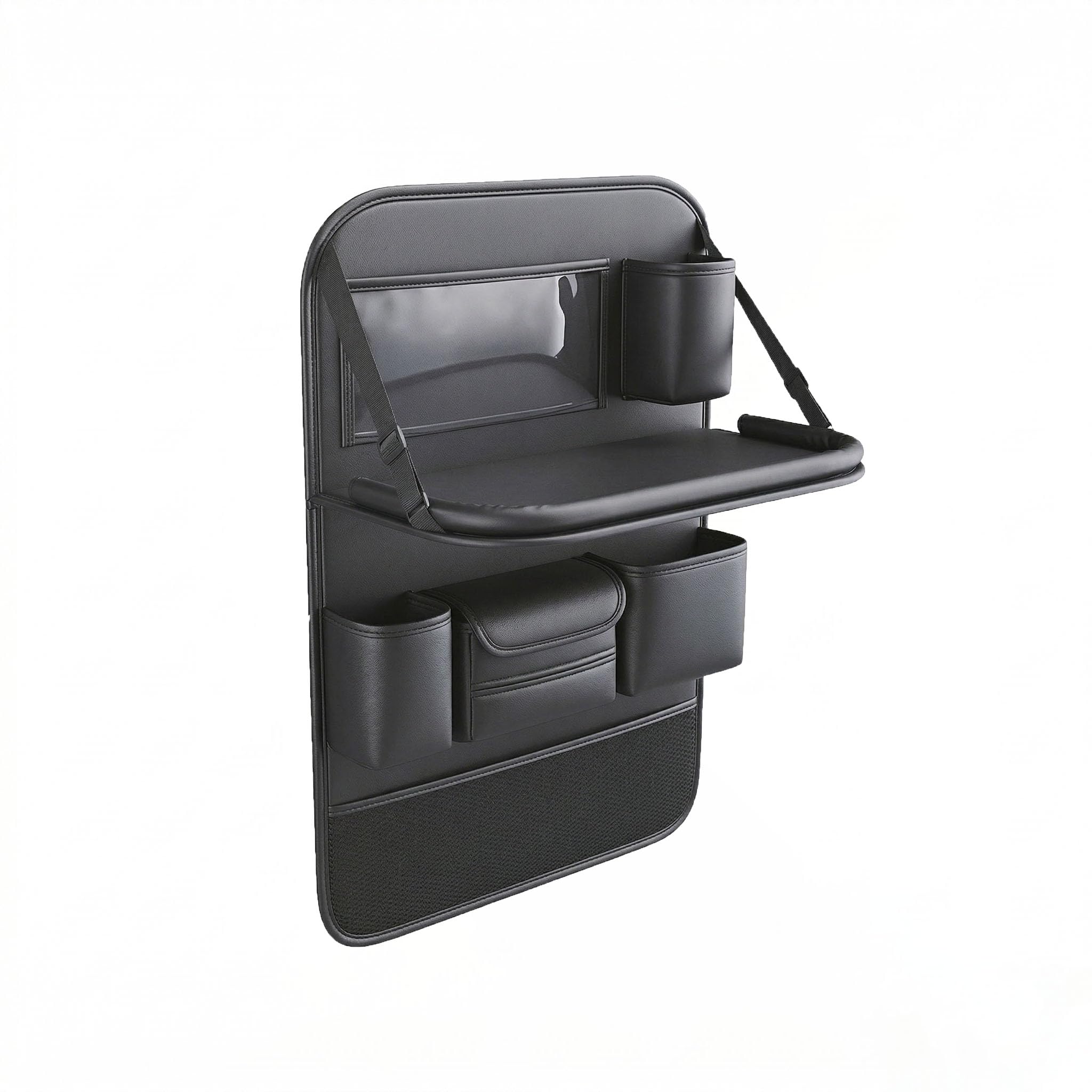 Auto Rücksitz Organizer für Citroën C5 X 2021-2024, PU Leder Autositzschoner Rückenlehne Taschen mit Faltbarem Tisch Tablet Halterung Getränkehalter Aufbewahrung,Blcak