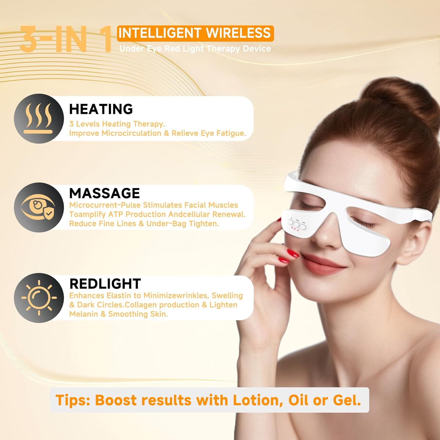 Under Eye Red Light Therapy Glasses, Eye Massager Devices for Relieve Eye Bag, Reducing Dark Circles and Puffiness, Smoothing Fine Lines with Microcurrent, Red-Light & Heat & Mood & Sleep Enhancement - Image 2