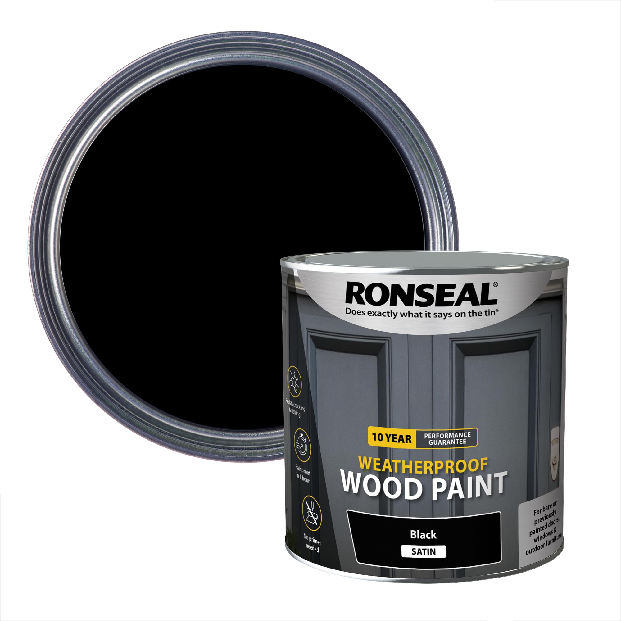 Ronseal 2 in 1 Primer & Wood Paint - Black Satin - 2.5L
