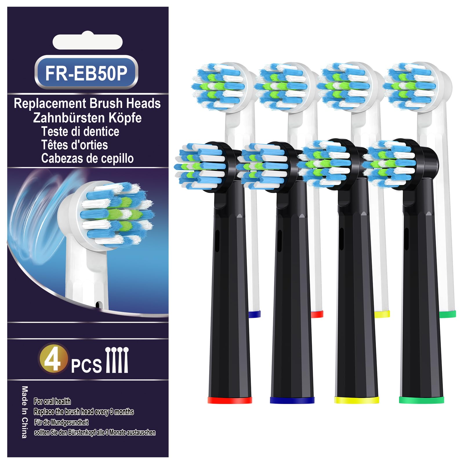 MOFELE8 Pcs Replacement Toothbrush Heads Compatible with Braun Oral B Pro 1000/7000/9600/5000, Precision Clean Brush Heads Refills for Oral-B Genius X and Smart 1500 Electric Toothbrush (Black+White)