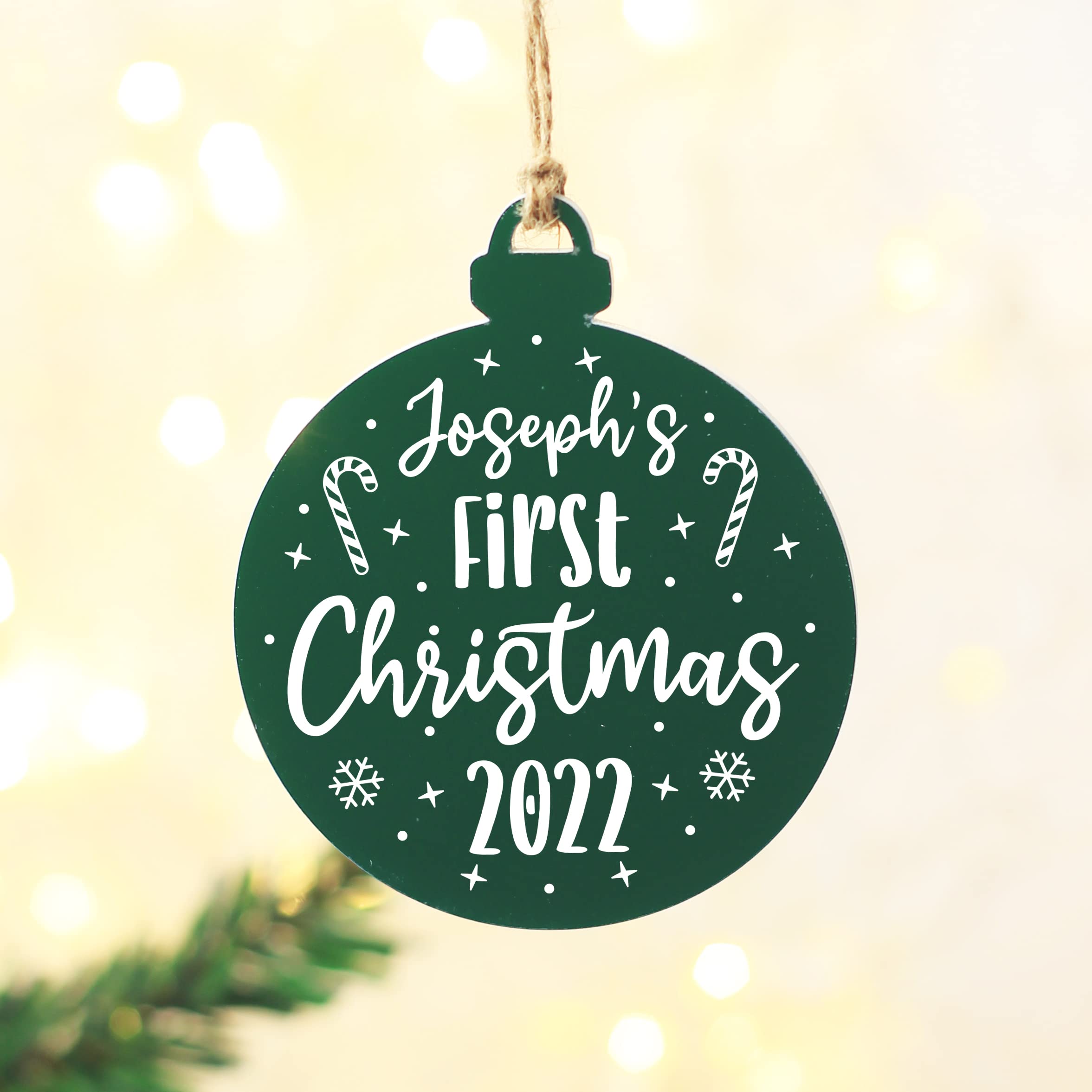 Ebuygb Green Personalised First Christmas 2022 Bauble, Acrylic Hanging Decoration, Baby's 1St Christmas, Xmas Tree Ornament