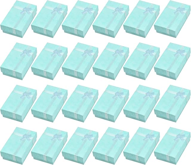 24 Pack Jewelry Gifts Boxes, Small Paper Gift Boxes with Bow-Knot, Rectangular Jewelry Display Box for Necklaces Earring Ring Bracelet Packaging Box (Blue)